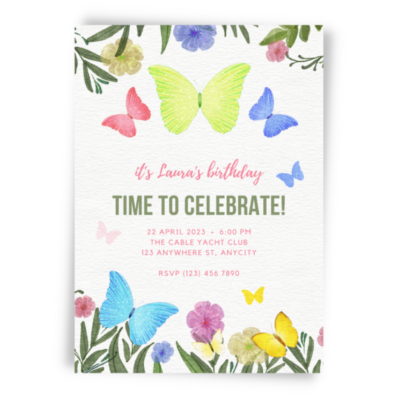 Butterfly Garden Birthday Invitation Template - Whimsy Invites