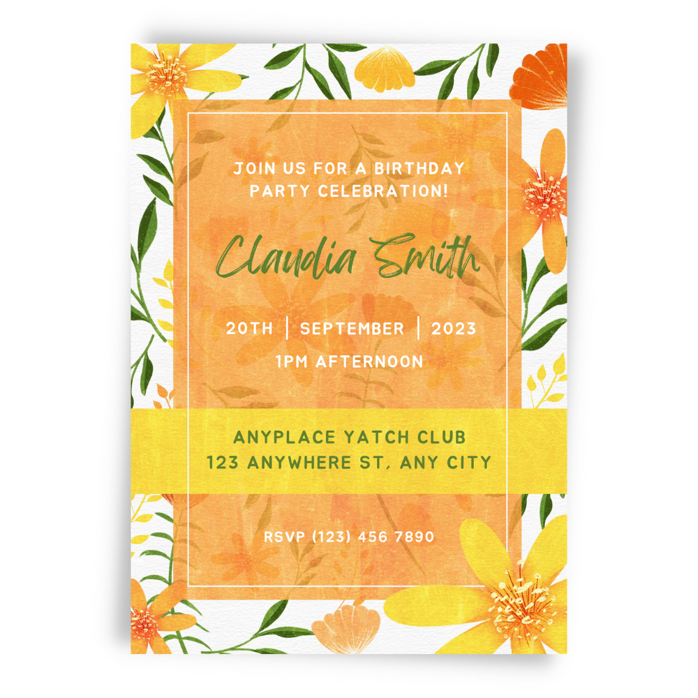 Orange Flowers Birthday Template - Whimsy Invites