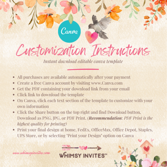 Template Customization Instructions - Whimsy Invites