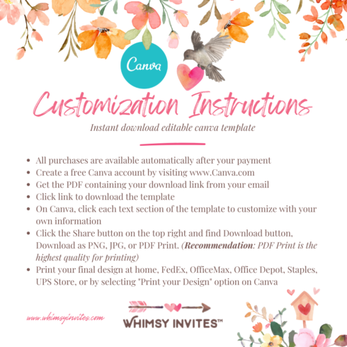 Template Customization Instructions - Whimsy Invites