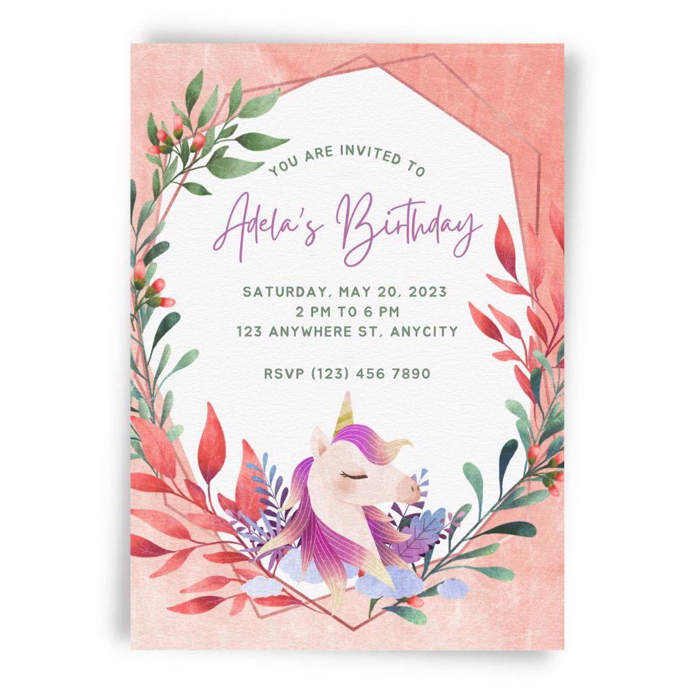 Unicorn Wreath Birthday Template - Whimsy Invites