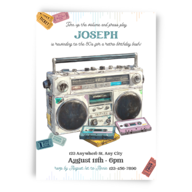 Boombox & Cassette Tapes Birthday Invitation