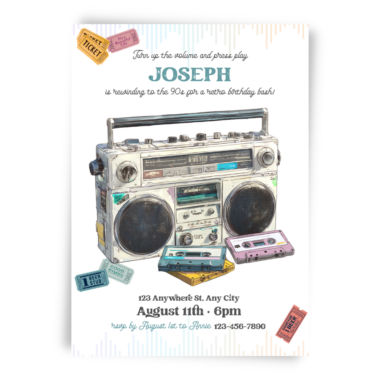 Boombox & Cassette Tapes Birthday Invitation