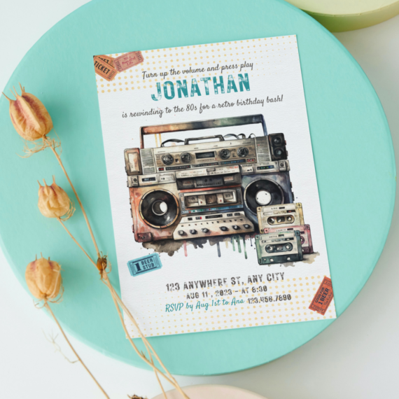 Boombox & Cassette Tapes Birthday Invitation - Image 2