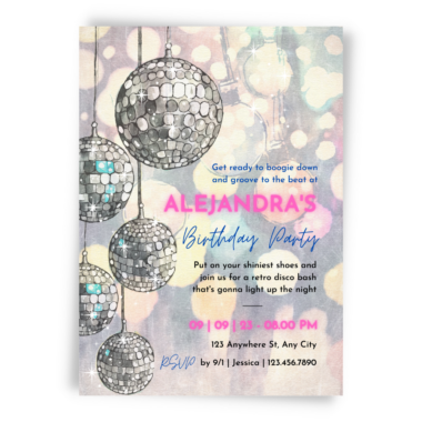 Retro Disco Ball Birthday Template - Whimsy Invites