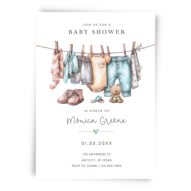 Boy Clothesline Baby Shower Invitation
