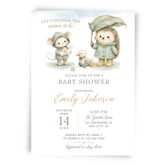 April Showers Woodland Baby Shower Invitation